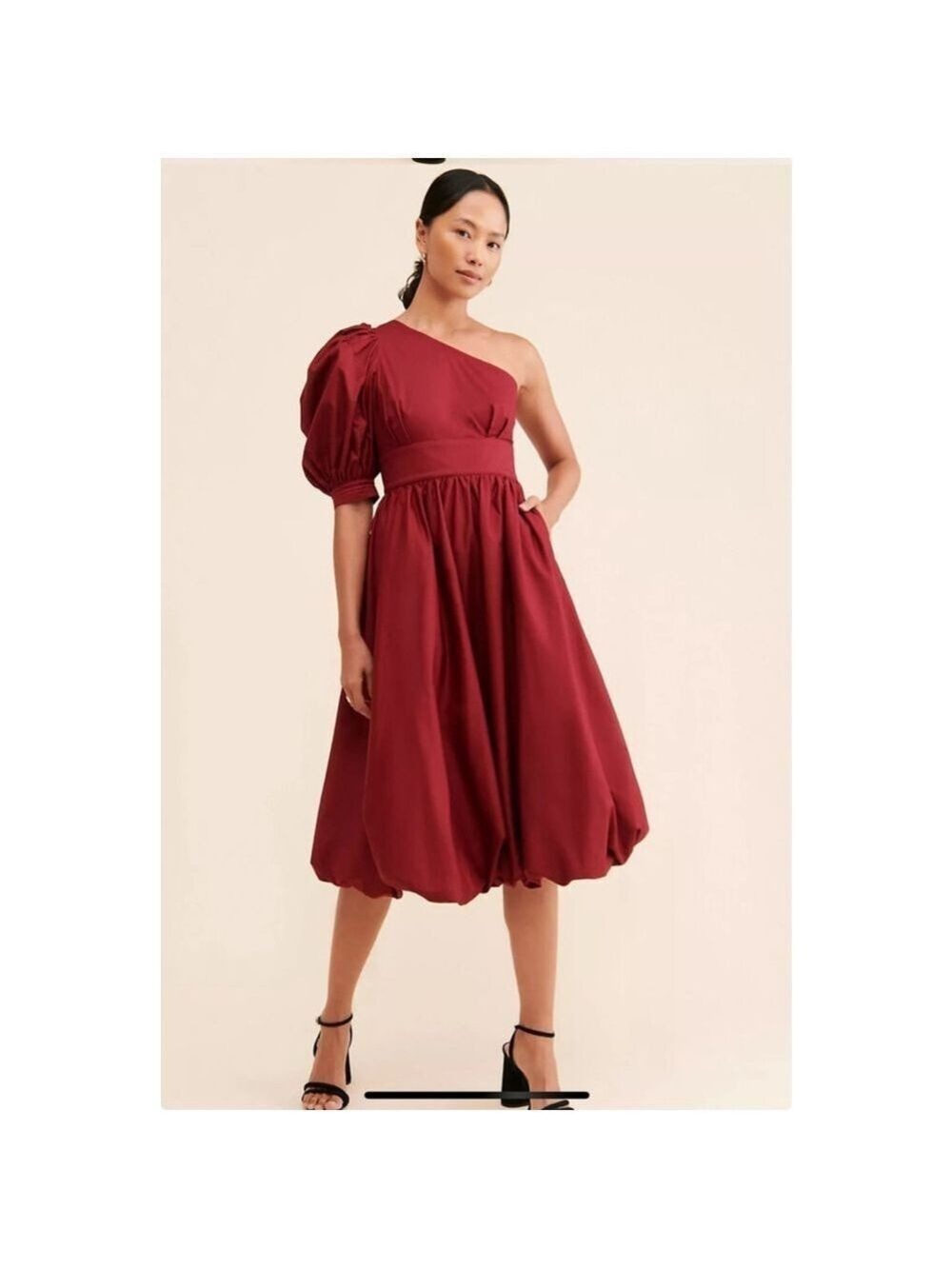 Women's En Saison Red One Shoulder Bubble Hem Midi Dress S